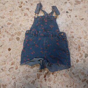 Soho Blue Denim Girl's Overall Cut-off Shorts 6X Blue Pink Flowers